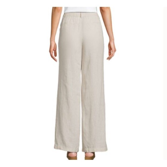 Linen Pants Lands End 18 Off White Beige High waisted Wide Leg summer pants new - Picture 4 of 4